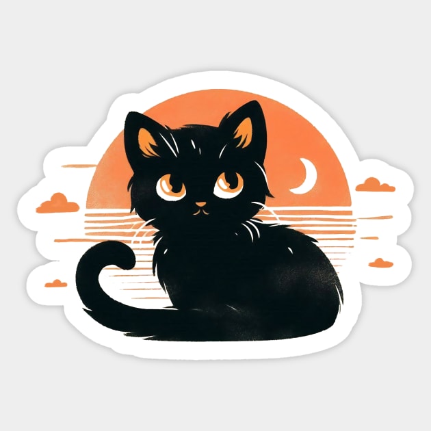 Black Cat Sunset Sticker by CreativeSage